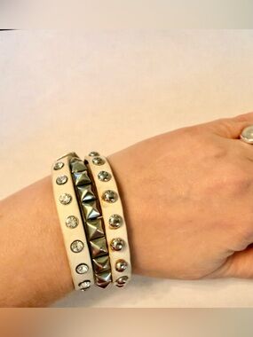 White Studded Triple Wrap Leather Bracelet